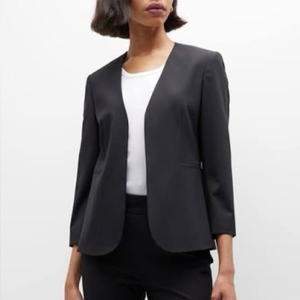 Theory Lindrayia Open Front Blazer in Lightweight Wool, Black, Size 4